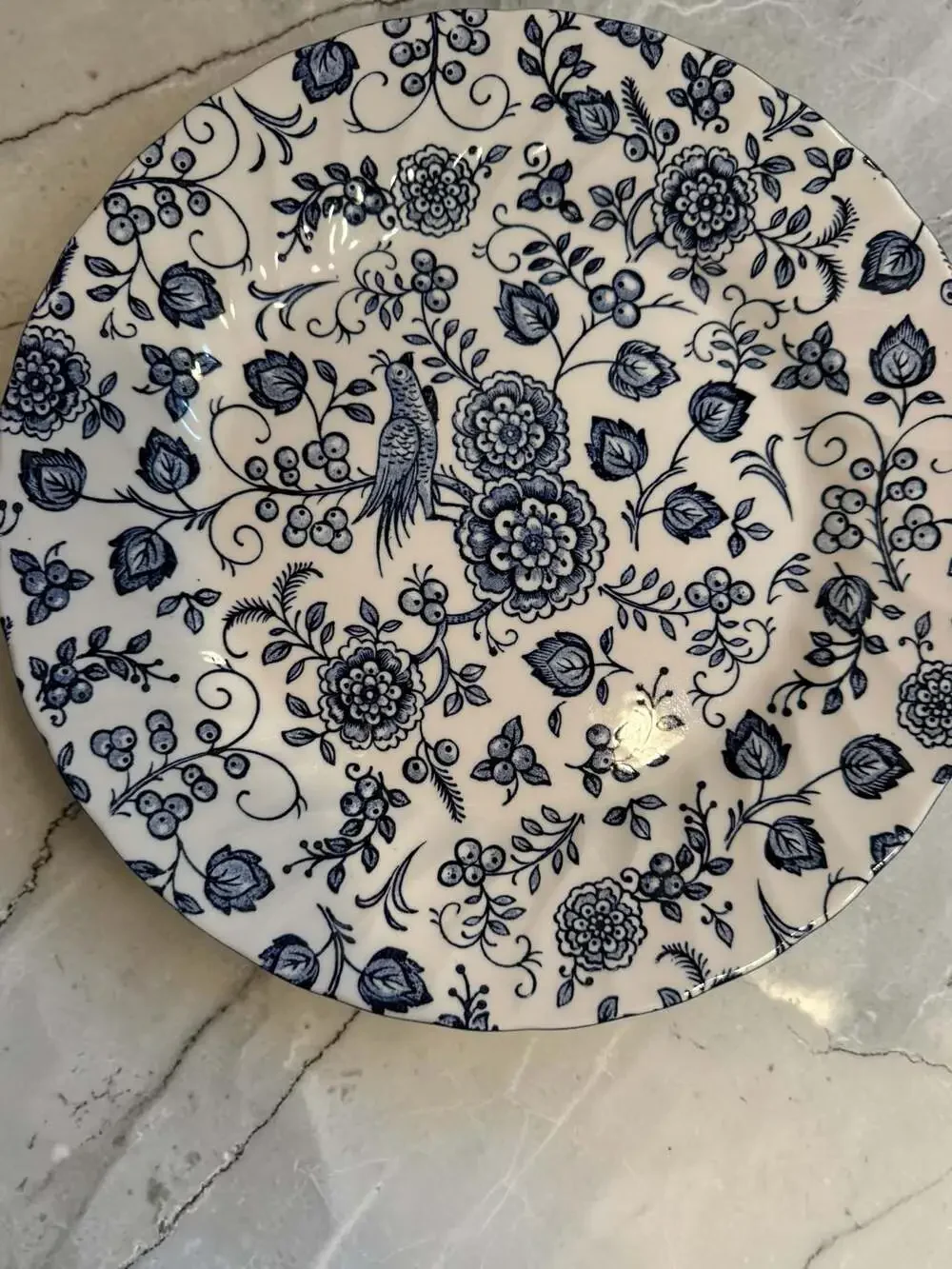 4 Royal Wessex Jacobean 10” Blue and White Floral Ironstone 10” Dessert Plates